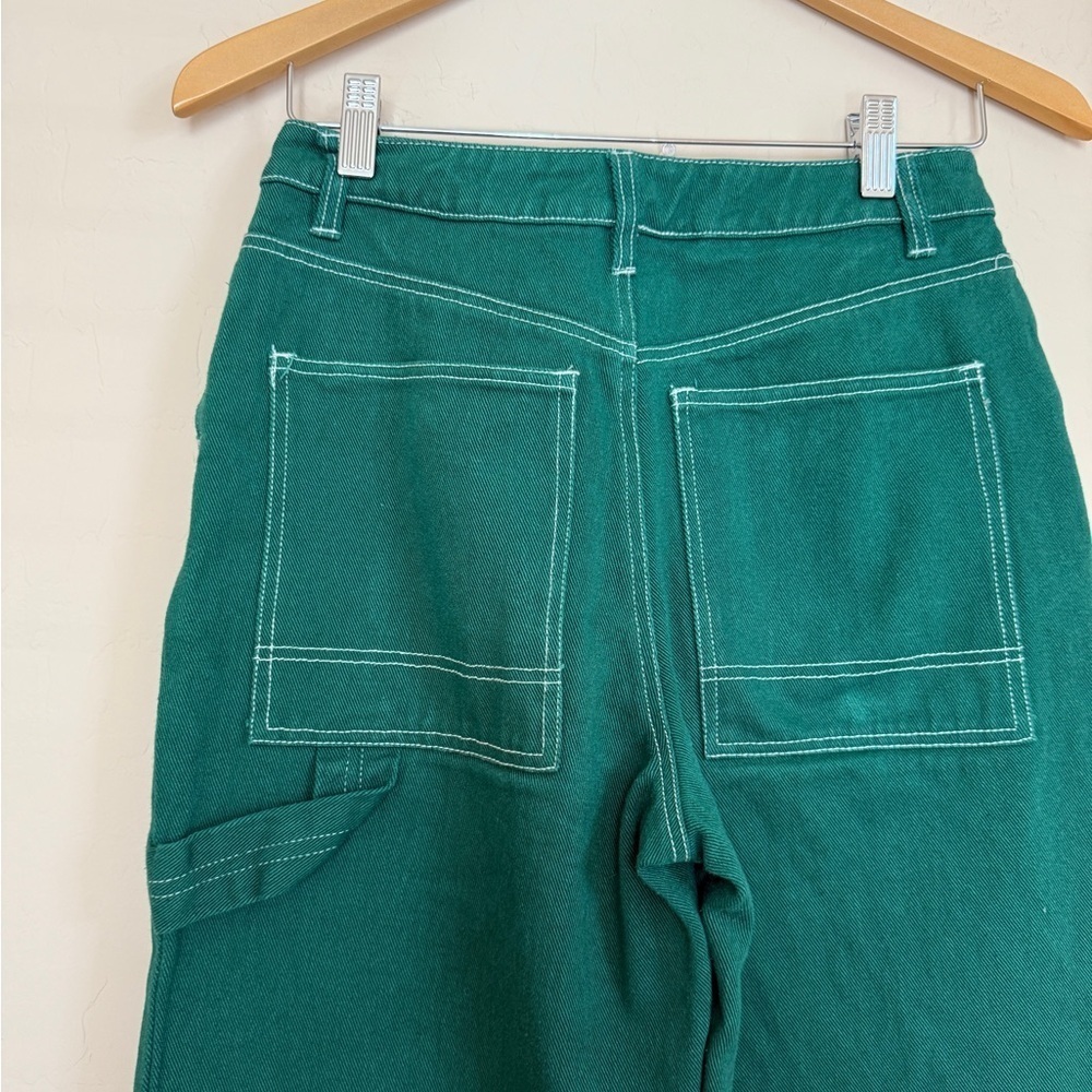 Tilly’s RSQ High Rise Wide Leg Carpenter Painter Jeans Kelly Green Spring - Picture 4 of 6